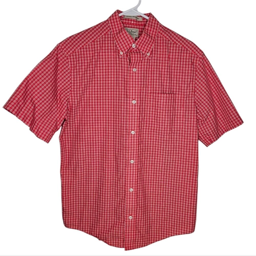 L.L Bean Wrinkle Resistant  Short Sleeve Checkered Button Up Casual Shirt Sm Reg